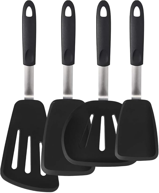 Boxiki Kitchen Spatula Silicone Heat Resistant, 4Pcs BPA free - Flexible Rubber Spatulas for Nonstick Cookware, Plastic Spatula for NonStick Cookware, Burger & Pancake