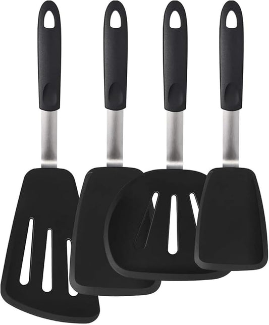 Boxiki Kitchen Spatula Silicone Heat Resistant, 4Pcs BPA free - Flexible Rubber Spatulas for Nonstick Cookware, Plastic Spatula for NonStick Cookware, Burger & Pancake
