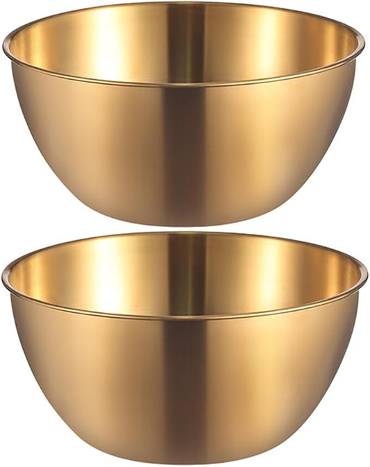 Stainless Steel Salad Bowls Set of 2 Mixing Bowl with Measurement Markings, 4.23 Quart Gold Serving Bowls for Mixing, Cooking, Baking, Prepping and Home Kitchen