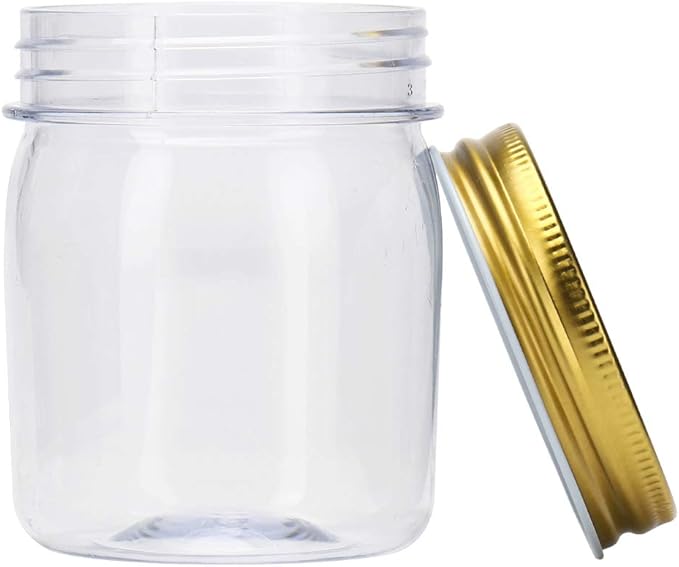 Novelinks 8 Ounce Clear Plastic Jars with Gold Lids - Refillable Round Containers, Storage Containers for Kitchen & Household - BPA Free (16 Pack)