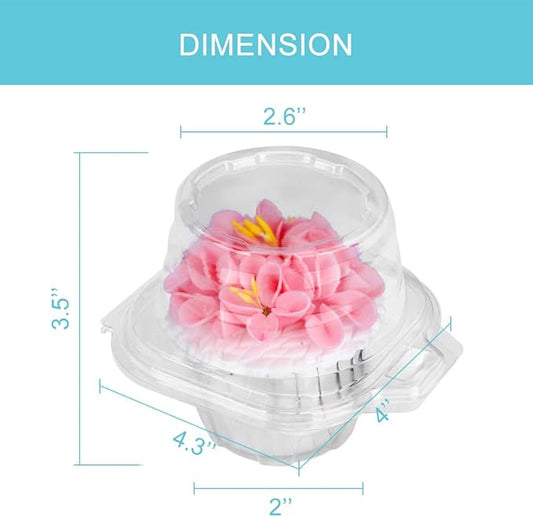100 Pcs Cupcake Boxes Plastic Individual Cupcake Containers Single Cupcake Carrier with Connected Airtight Dome Lid for Party