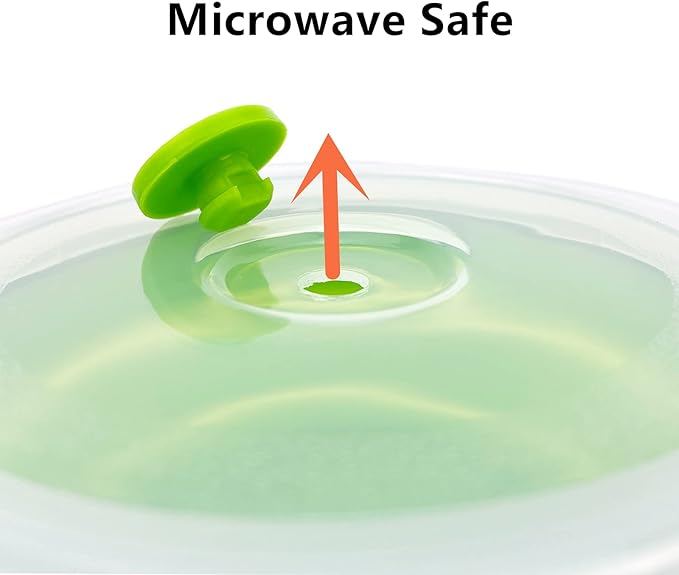 CCyanzi 3piece Round Collapsible Bowl with Lids, Silicone Food Storage Containers, Microwave & Freezer Safe, Space Saving for Kitchen Cabinet and Camping Backpack,(Green Gray)