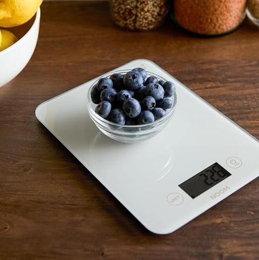 Noom Digital Kitchen Scale: Accurate Precision, LCD Display for Clarity, Stylish Black, Blue, or Off-White. Battery Included for Seamless Operation. (White)