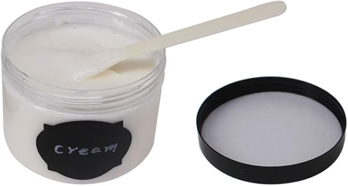 12 Pack 8 OZ Clear Plastic Jars With Black Lids, A Spatula, A Pen & Labels - BPA Free PET Container for Cosmetics, Cream, Bathroom, Kitchen & Travel Plastic Slime Storage Jars