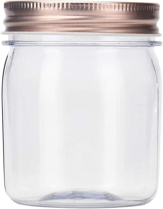 Novelinks 8 Ounce Clear Plastic Jars With Rose Gold Lids - Refillable Round Containers for Kitchen & Household Storage - BPA Free (16 Pack)