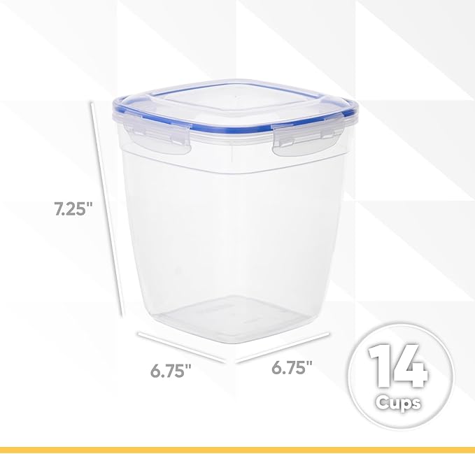 Superio Airtight Food Storage Container with Leakproof Lid, 14 Cups, 112 Oz- BPA Free Sealed Container for Kitchen, Pantry, Fridge, Clear, Deep