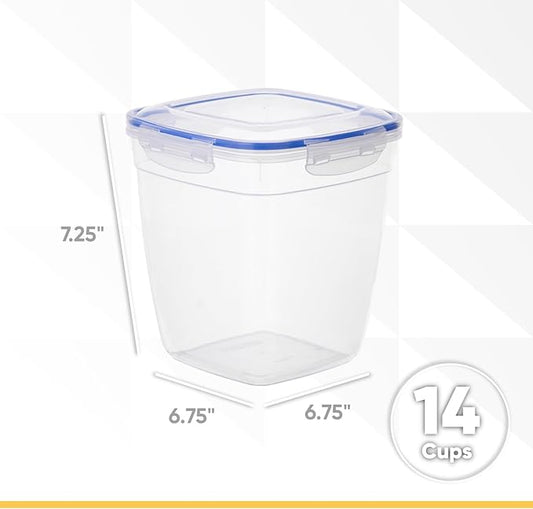 Superio Airtight Food Storage Container with Leakproof Lid, 14 Cups, 112 Oz- BPA Free Sealed Container for Kitchen, Pantry, Fridge, Clear, Deep