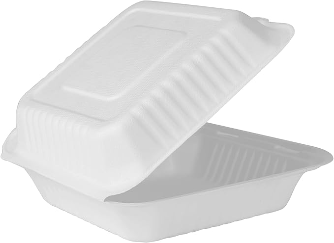 KARAT EARTH Clamshell Take Out Food Containers [9"x9", 200 ct ] Compostable To Go Containers, Natural Biodegradable Bagasse | White