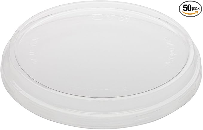 LIDS ONLY: Basic Nature To Go Container Lids, 50 Plastic Condiment Cup Lids - Pair With Deli Containers, Flat Lids, Clear PLA Plastic Portion Cup Lids, For Takeaway Orders - Restaurantware