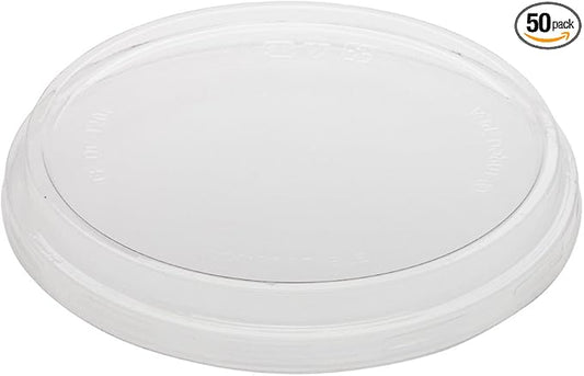 LIDS ONLY: Basic Nature To Go Container Lids, 50 Plastic Condiment Cup Lids - Pair With Deli Containers, Flat Lids, Clear PLA Plastic Portion Cup Lids, For Takeaway Orders - Restaurantware