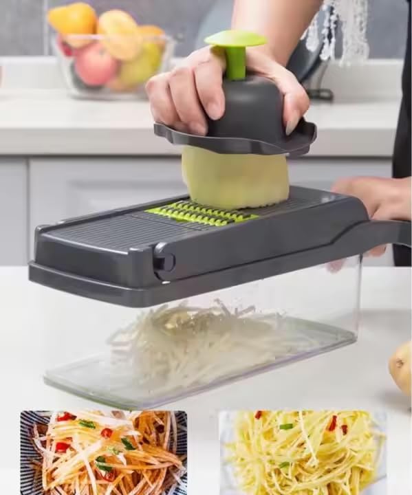 16 In 1 Vegetable Chopper - Multifunctional Food Chopper with Stainless Steel Blades, Adjustable Mandoline Slicer With Container, Kitchen Gadgets & Essentials