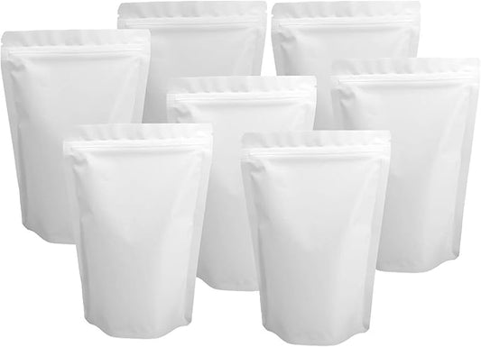 100 Pack Matte White Mylar Stand Up Bags - 3.35x5.1 Inches Smell Proof Resealable Zipper Pouch Bag, Sealable Foil Packaging Sample Pouches for Food Storage