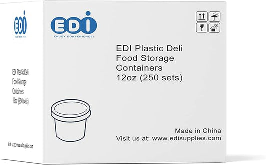EDI [12 OZ, 250 Sets] Wholesale Plastic Deli Food Storage Containers with Airtight Lids | Microwave-, Freezer-, Dishwasher-Safe | BPA Free | Heavy-Duty | Meal Prep | Leakproof | Recyclable