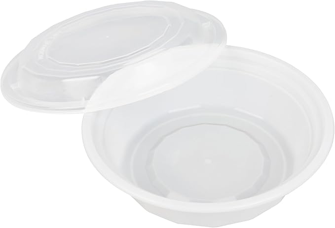 Restaurantware Asporto 16 Ounce To Go Boxes 100 Microwavable Take Out Food Containers - Clear Plastic Lids Included Do Not Contain BPA White Plastic Catering Food Containers Disposable Round