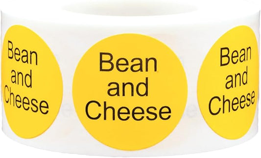 Yellow with Black Bean & Cheese Circle Dot Adhesive Stickers, 1 Inch Round Labels, 500 Total Stickers