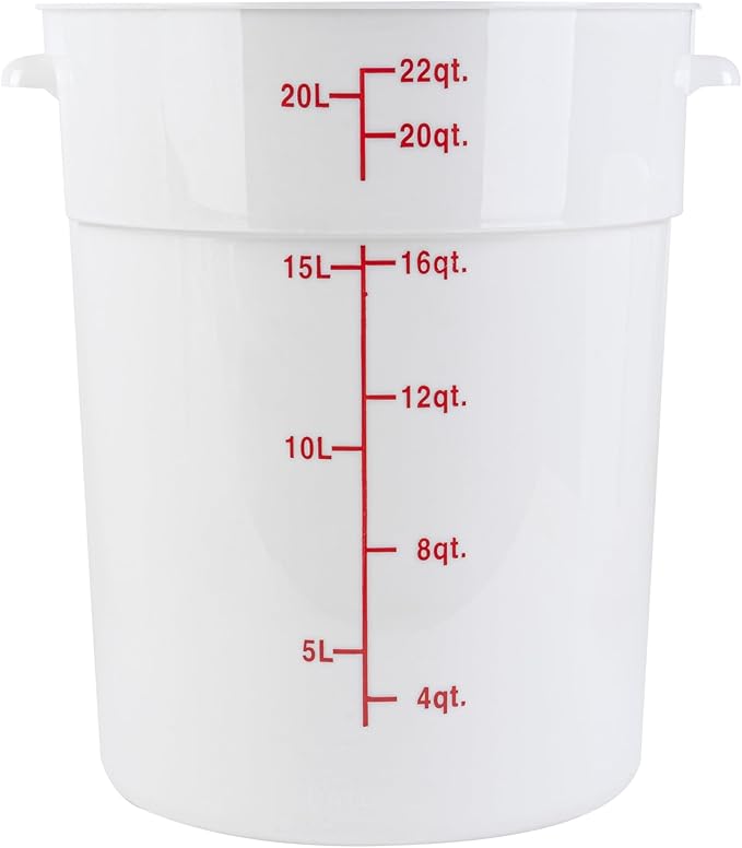 Restaurantware-Met Lux 22 Quart Food Storage Containers, 10 White Storage Containers - Lids Sold Separately, Red Volume Markers, Dishwashable Containers, Side Handles, For Storing Foods