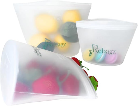 Reusable Silicone Food Storage Bags (3-pack) – Leakproof, Freezer & Microwave Safe, Stand-Up Design – Eco-Friendly, BPA Free Containers for Meal Prep & Storage