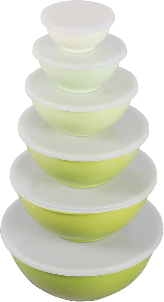 Melamine Mixing Bowls with Lids - 12 Piece Nesting Bowls Set 6 Bowls and 6 Lids, Mixing Bowl Set (Green Ombre)