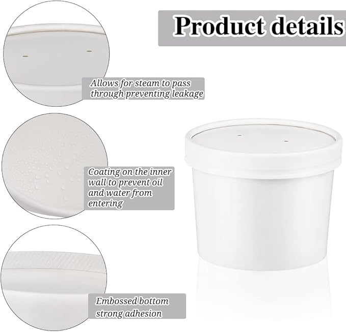 12 oz 50 Pack Soup Containers with Lids Disposable Soup Bowls, Ice Cream Containers, White Disposable Soup Cups