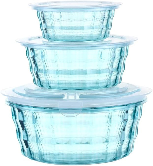 Taiuloo Set of 3 Salad Bowls with Lids, Food Storage Bowls with Lids & Handles, Kitchen Meal Prep Nesting Bowls for Lunch, BPA Free Food Storage Containers, Plastic Salad Serving Bowl Set, Blue