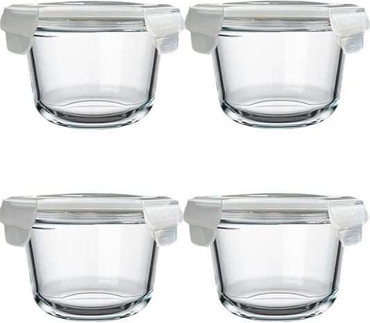 Glass Soup Storage Containers, Round Food Container with Airtight Lids, Glass Meal Prep Storage Reusable, 18 oz Leak-Proof Storage Containers, Microwave, Dishwasher, Frig Safe (4 Pack)