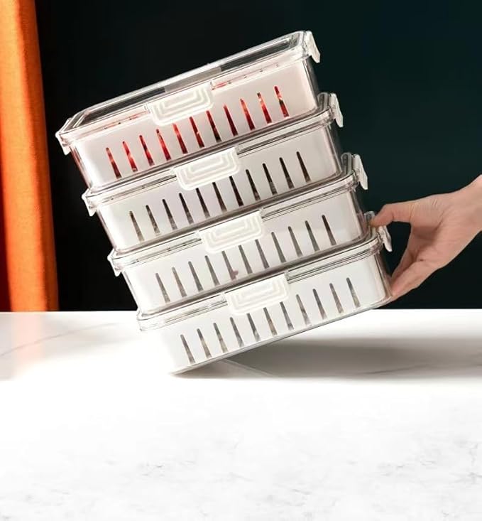 1PCS Produce Saver Rectangular Food Storage Container, White, 11.5 x 3 x 3 Inches, Airtight, Leak Proof, Reusable, Durable, Dishwasher Safe