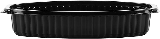 RW Base 16 Ounce Meal Prep Containers, 50 Microwavable To Go Containers With Lids - Disposable, Freezable, Black Plastic Oval Food Containers, Pack Hot And Cold Food, For Takeaway - Restaurantware