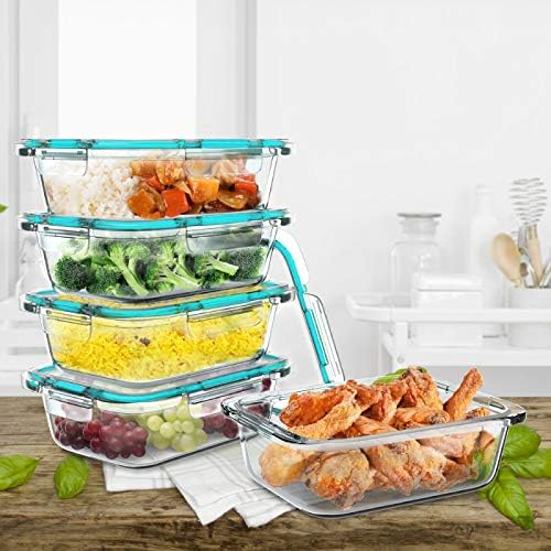 Classic Cuisine 5-Pack Glass Food Storage Containers Set - 1-Compartment Dishwasher and Microwave-Safe Glassware with Snap-Shut Lids for Meal Prep
