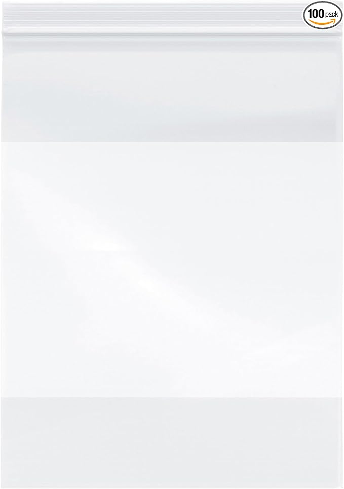 Plymor 9" x 12" (Pack of 100), 4 Mil with White-Block Heavy Duty Zipper Reclosable Plastic Bags