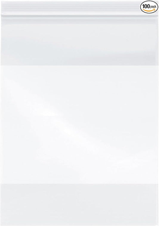 Plymor 9" x 12" (Pack of 100), 4 Mil with White-Block Heavy Duty Zipper Reclosable Plastic Bags