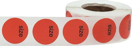 Shoe Size Blank Red Stickers for Retail Clothing – 3/4 Inch Round, 500 Semi-Gloss Adhesive Labels Per Roll with “Size” Text for Custom Shoe Labeling – Made in The USA