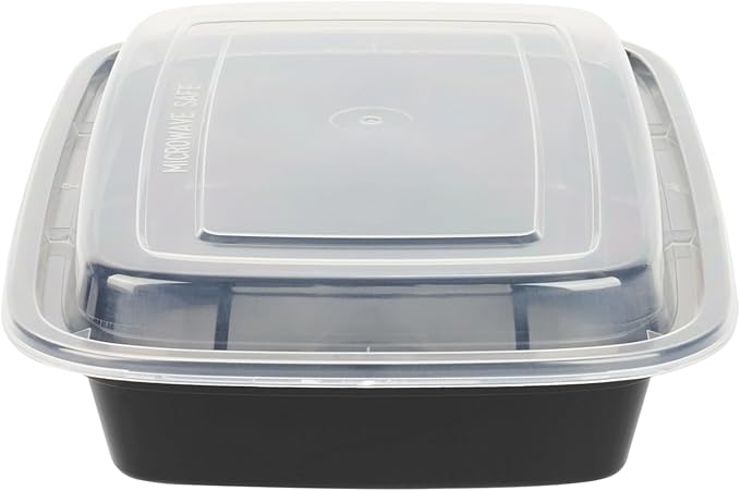 Restaurantware-Asporto Microwavable To-Go Container - BPA Free PP Rectangular Take Out Food Container with Clear Plastic Lid - Catering & take out - 28 oz - Black - Plastic - Disposable - 50ct Box