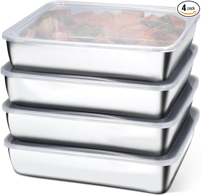 4pcs Stainless Steel Containers with Lids, Stainless Steel Food Storage, Snack Containers, Lunch Box for Office Travel