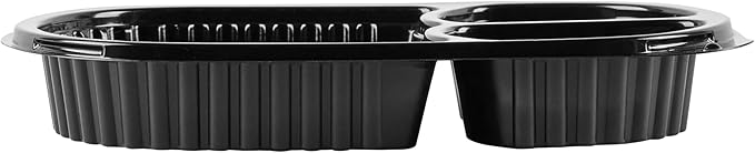 Restaurantware RW Base 19 Ounce Meal Prep Containers, 100 Microwavable To Go Containers With Lids - 3 Compartments, Disposable, Black Plastic Oval Food Containers, For Hot And Cold Food, Freezable