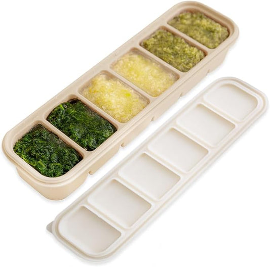 Silicone Freezer Tray, Made in Korea, Meal Prep, Freeze Food Storage Cubes Trays with Lids for Purees, Soups, Solid Food Fruit Vegitable Brastmilk, Easy and Safe (Creme Brulee, 6 Cube)