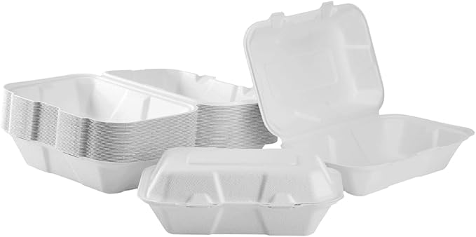 KARAT EARTH Clamshell Take Out Food Containers [9"x6", 200 ct ] Compostable To Go Containers, Natural Biodegradable Bagasse | White