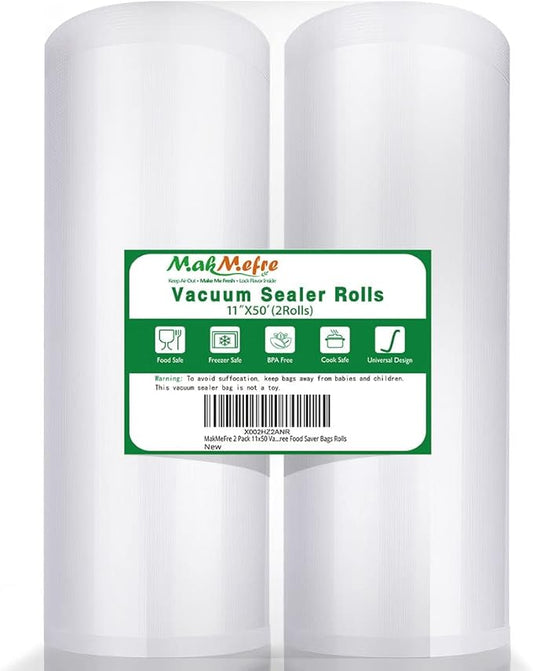 2 Pack 11x50 Vacuum Sealer Bags Rolls for Food,Commercial Grade, BPA Free,Puncture Prevention,Great for Sous Vide Cooking