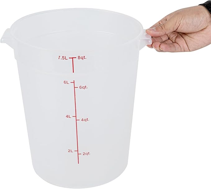 Restaurantware-Met Lux 8 Quart Food Storage Container, 1 Translucent Storage Container - Lids Sold Separately, Red Volume Markers, Dishwashable Container, Side Handles, For Storing Foods