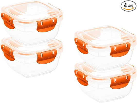 Superio Plastic Food Storage Containers with Airtight Lids, 4 Pack- 16 Oz, BPA Free, Leakproof, Stackable, Microwave, Dishwasher, Freezer Safe, Orange