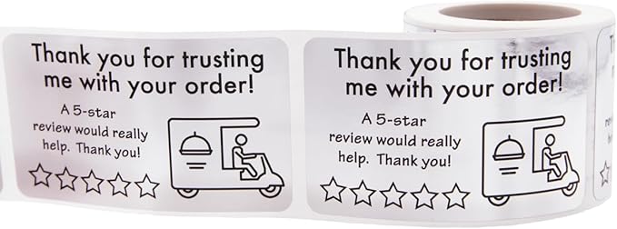 Thank You for Your Order 5 Star Food Delivery Labels 1.5 x 2.5 Inch 100 Total Stickers