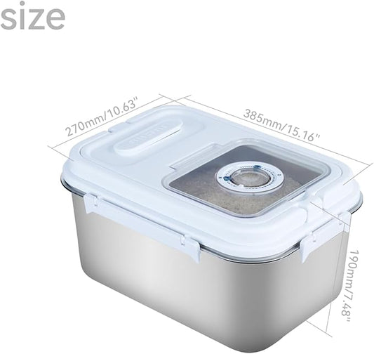 20lbs Stainless Steel Flour Storage Bin Airtight Rice Storage Container Metal Cereal Grain Dry Food Storage Boxes for Kitchen Countertop Pantry, Silver