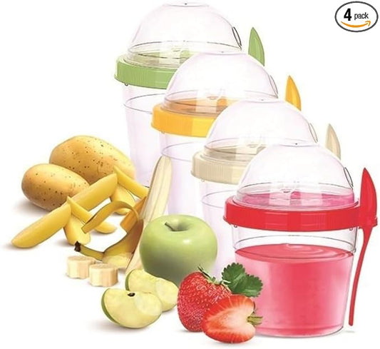 4 Pack 17 oz Small Breakfast On The Go Yogurt Parfait Cups, Reusable Plastic Containers with Lids and Spoons, Perfect Jars for Overnight Oats Cereal Granola Oatmeal (4 Colors - Set 2)