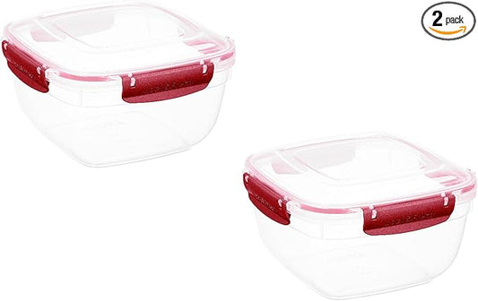 Superio Plastic Food Storage Containers with Airtight Lids, 2 Pack- 80 Oz, BPA Free, Leakproof, Stackable, Microwave, Dishwasher, Freezer Safe, Red