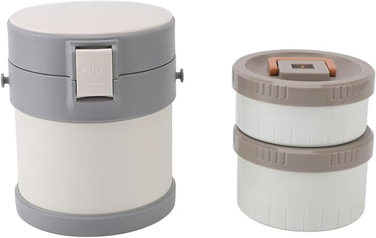 Insulated Food Jar, Stainless Steel Vacuum Lunch Container Thermal Containers for Hot Food, 2 Tiers Leakproof Stackable Thermal Lunch Box Containers for Work Office Outdoors