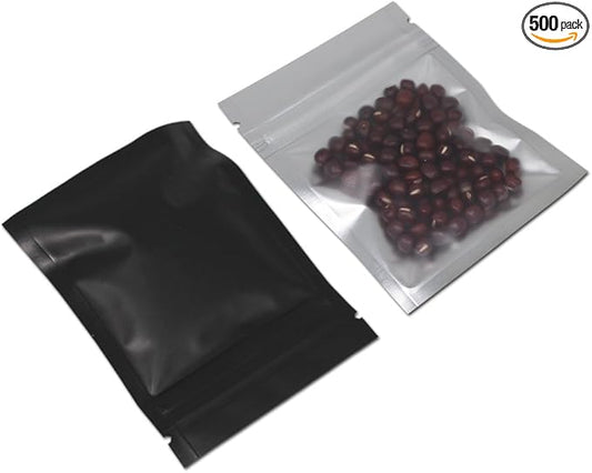 PABCK 500 Pack 3.3x5.1 inch (Inside Size 2.9x3.9 inch) Resealable Zipper Lock Food Storage Bags for Zip Heat Seal Lock Coffee Foil Packaging Pouch Self Sealing Candy Storage Supplies