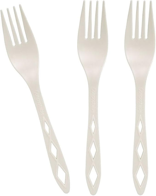 100% Compostable Non Plastic Forks [300 Pack] CPLA Disposable Forks. Non Plastic Silverware Set. Eco-Friendly Cutlery, Off White Flatware, Extra Sturdy Utensils, by Earth's Natural Alternative