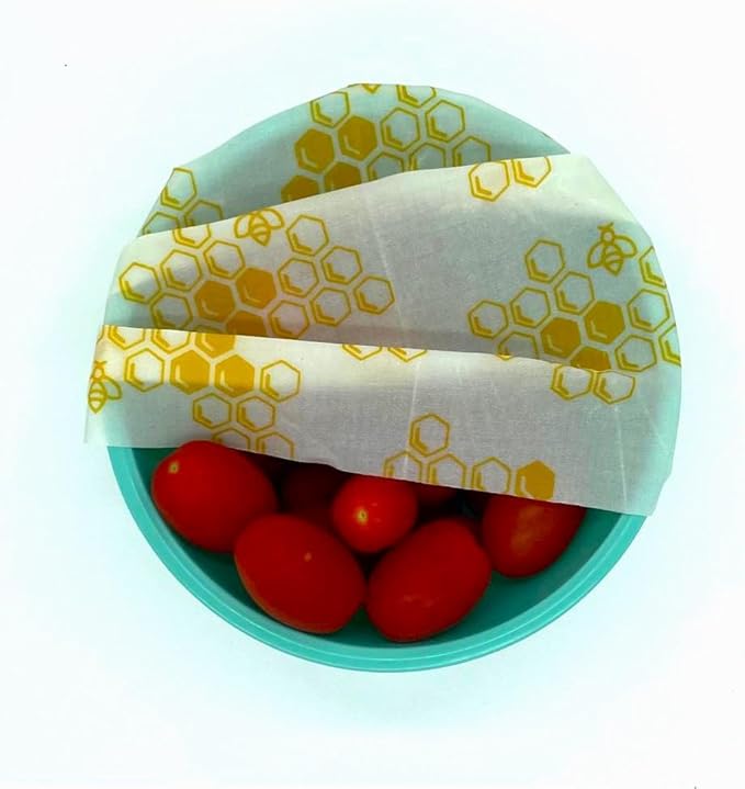 PURE & SUSTAINABLE COMPANY Beeswax Food Wraps – 3-Pack Reusable Organic Cotton Food Covers – Plastic-Free, Washable & Eco-Friendly – Natural Beeswax Wraps (S, M, L) – Honeycomb Pattern