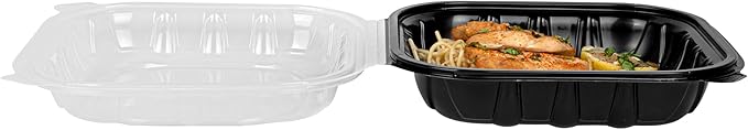 Restaurantware Thermo Tek 40 Ounce Clamshell Containers, 50 Disposable Take Out Boxes - Ventilated Lids, Microwavable, Black Plastic Meal Prep Containers, For Pastas, Salads, Or Sandwiches