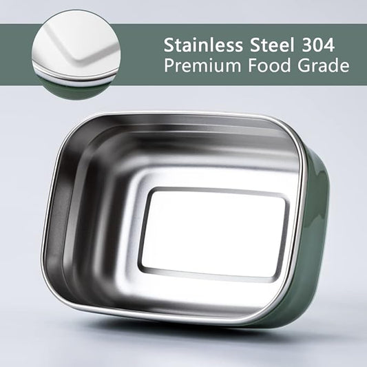 Lille Home Leak Proof Steel Food Containers - Snack Stainless Steel Containers - Ideal for Educational Settings & Daycare - Nesting Trio with Silicone Lids - 47oz+30oz+16oz - Dark Blue