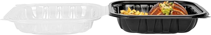 Restaurantware Thermo Tek 34 Ounce Clamshell Containers, 100 Disposable Take Out Boxes - Ventilated Lids, Microwavable, Black Plastic Meal Prep Containers, For Pastas, Salads, Or Sandwiches